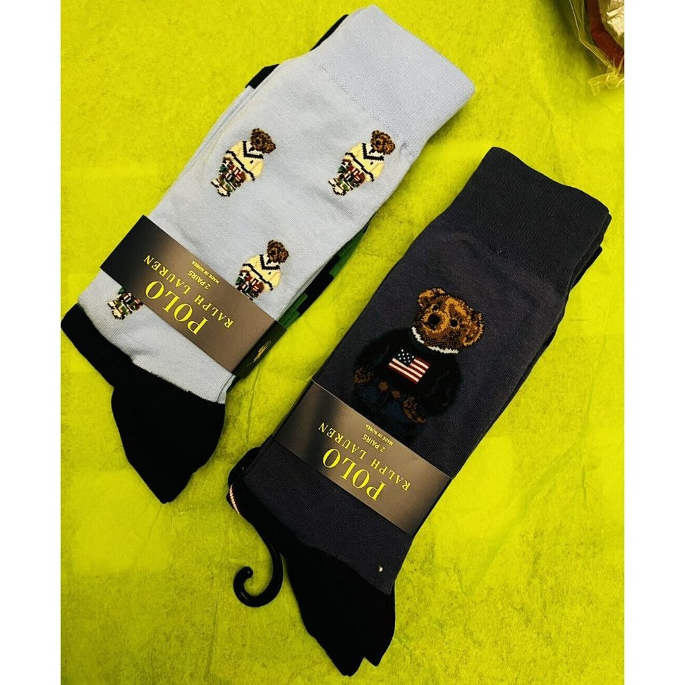 Polo Ralph Lauren Men's Crew Dress Socks Polo Bear Novelty Cotton Blend 2 Pairs